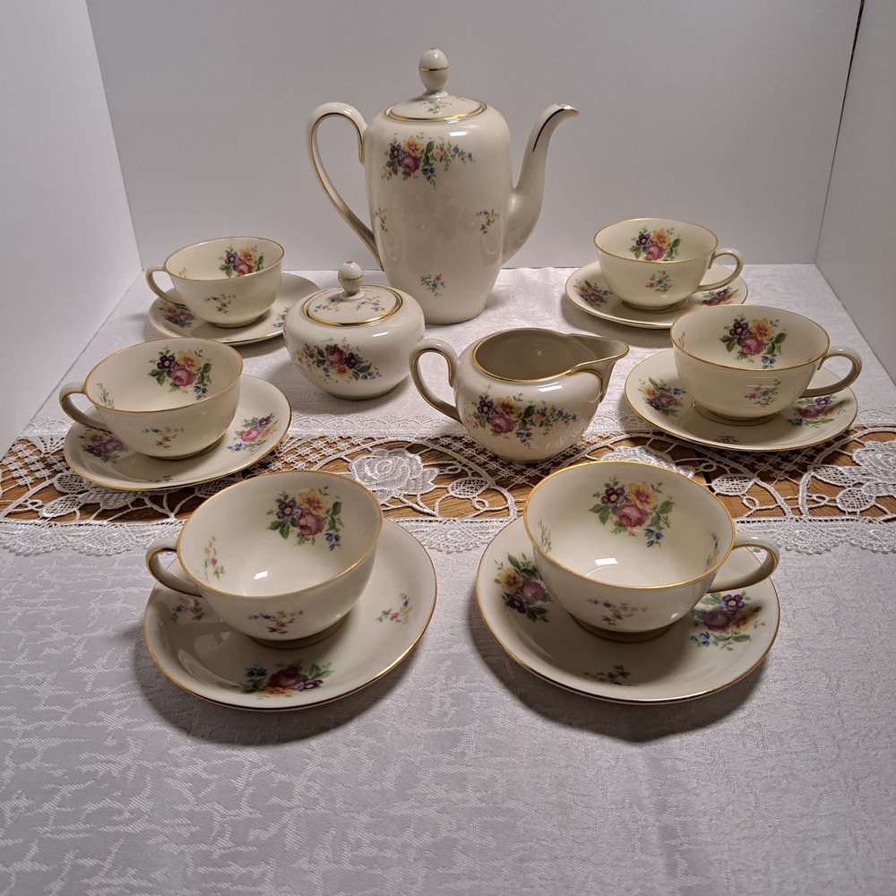 Johann Haviland Tea Set Bavaria Cream Floral 15pc Excellent Vintage Gold Trim